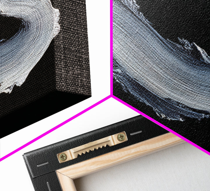 Abstract Bold White Brushstroke On Black Background Modern Wall Art, Canvas Print For Contemporary Home Decor And Office Decoration