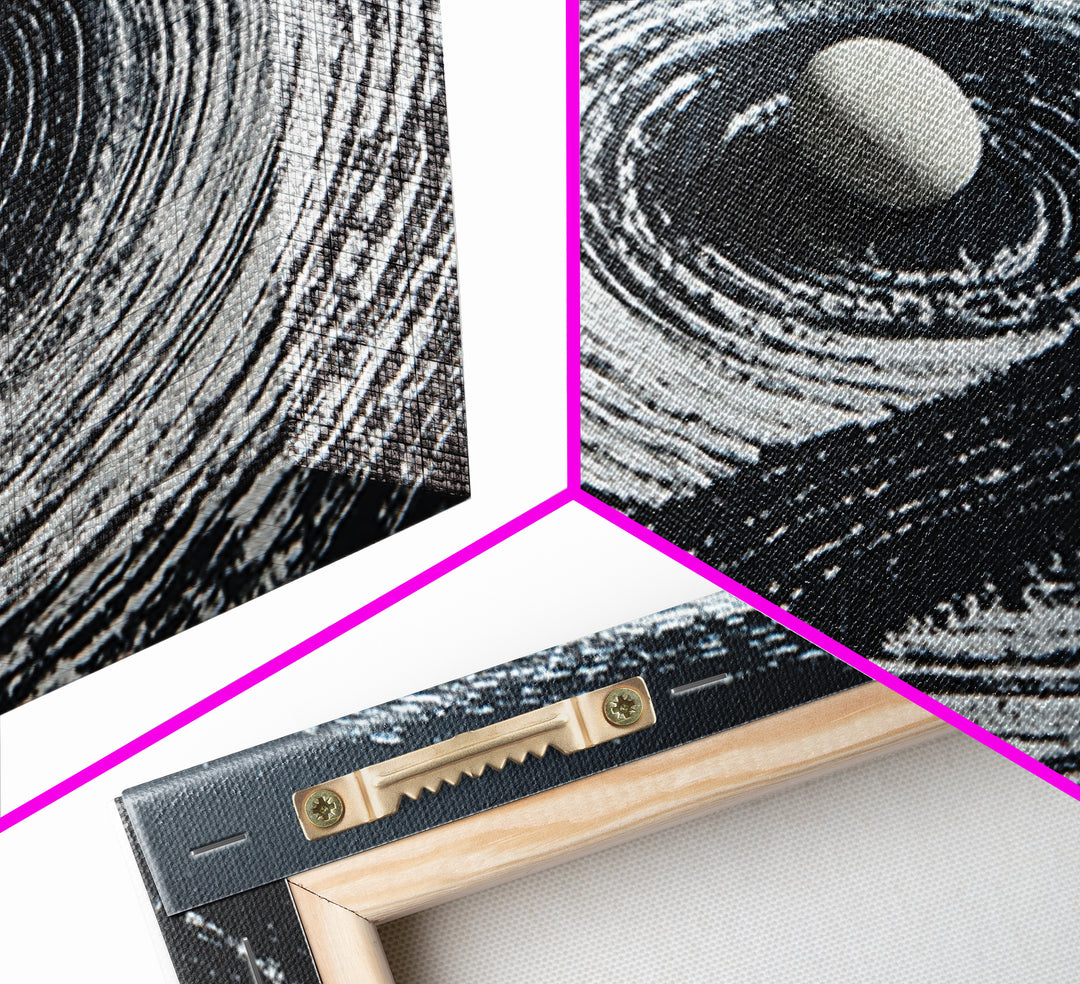 Zen Garden White Stone With Spiral Raked Sand Minimalist Black And White Wall Art Canvas Print