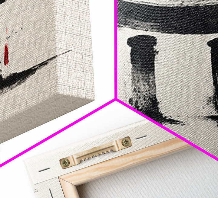Minimalist Abstract Black Ink Calligraphy Inspired Wall Art Featuring Stylized Traditional Japanese Torii Gate In Ink Wash Style Framed Canvas Print