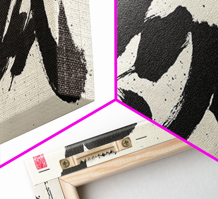 Traditional Large Japanese Calligraphy Canvas Print Wall Art With Bold Black Ink Brush Strokes
