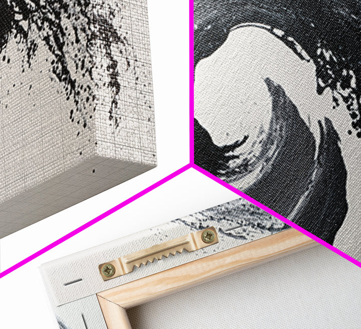 Dynamic Black And White Abstract Wave Painting Canvas Print Modern Wall Art For Living Room Decor And Office