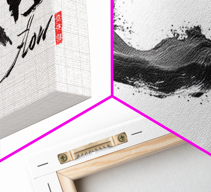 Dynamic Black Ink Brush Stroke With Flow Calligraphy Asian Minimalist Wall Art Framed Canvas Print For Modern Home Decor And Office Art