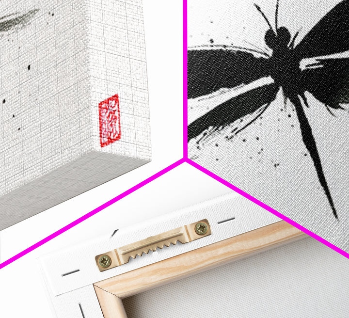 Zen Brush Stroke Dragonfly Japanese Ink Painting Minimalist Black And White Wall Art For Modern Home Decor Canvas Print