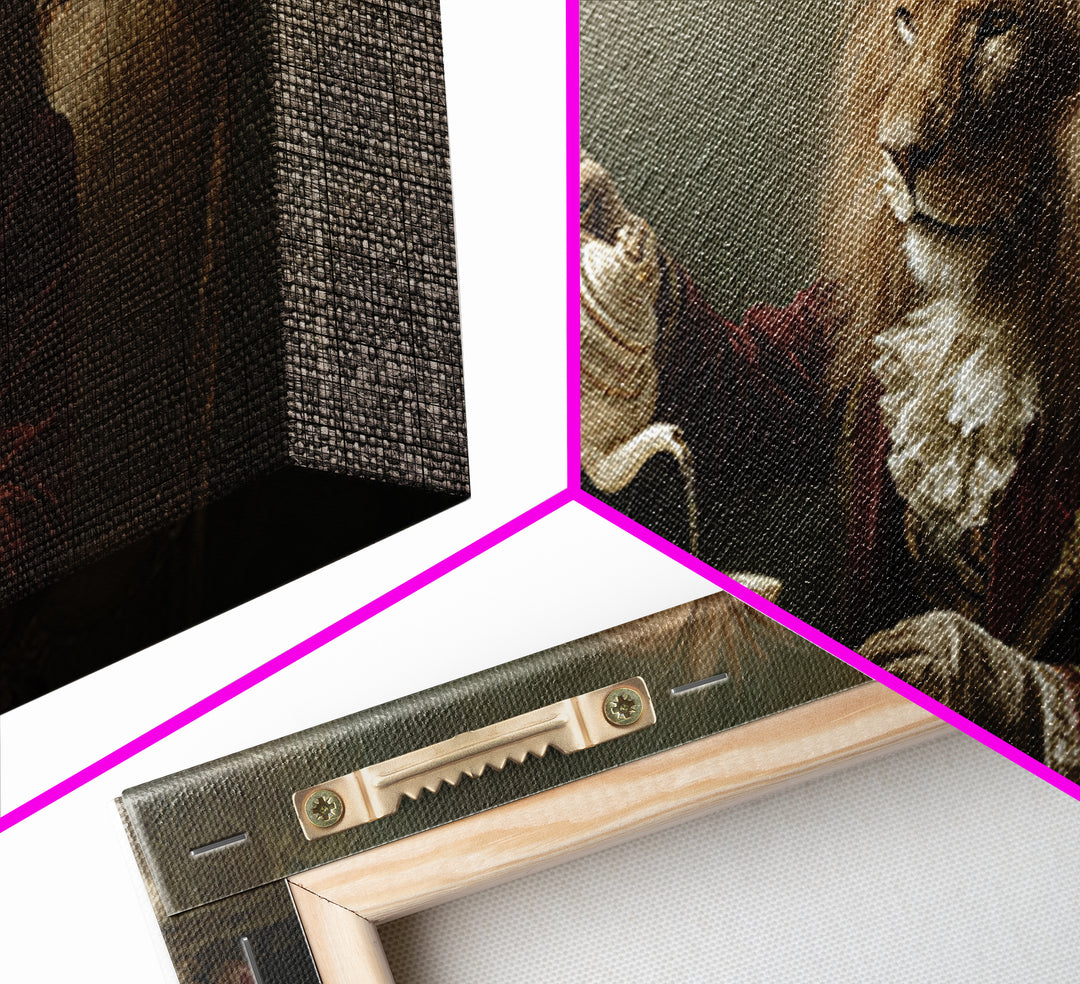 Regal Lion Having Afternoon Tea Wall Art, Whimsical Animal Canvas Print, Funny Bathroom Decor, Unique Gift For Her, Quirky Wall Decor