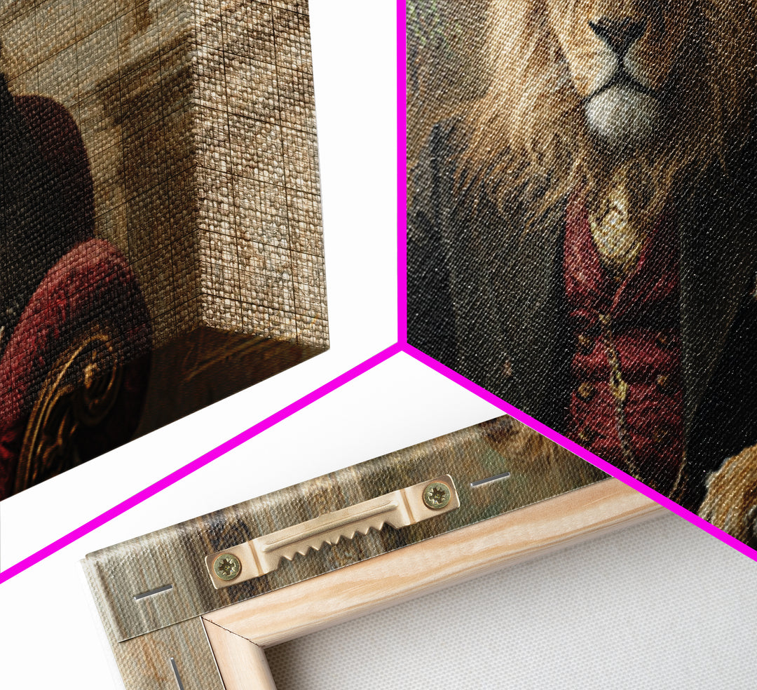 Regal Lion In Velvet Armchair Wall Art, Victorian Animal Portrait, Luxury Home Decor, Moody Living Room Art, Gift For Him