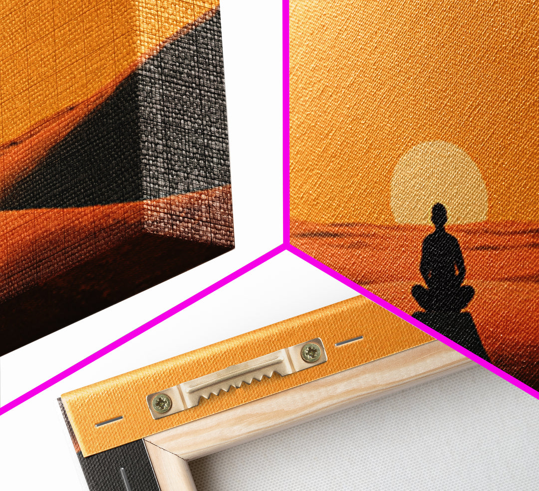Meditative Silhouette On Warm Sunset Dunes Minimalist Wall Art Canvas Print For Relaxing Home Décor