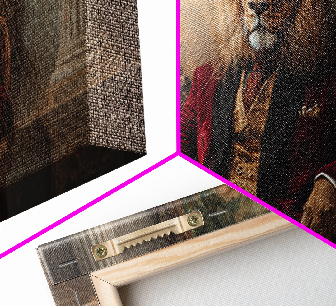 Lion King In Red Velvet Suit Canvas Print, Regal Animal Wall Art, Victorian Portrait, Masculine Office Decor, Gift For Him