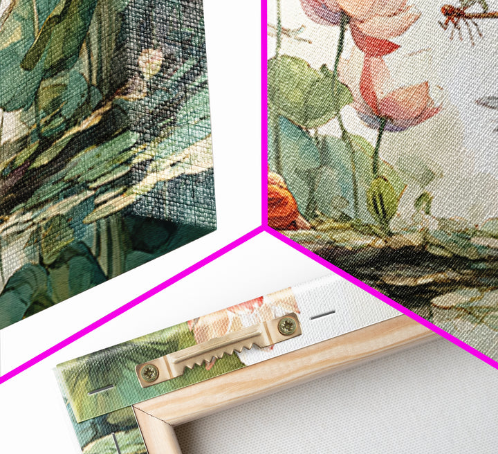 Serene Meditating Monk Among Lotus Flowers And Dragonflies Wall Art Beautiful Calm Nature Scene Framed Canvas Print