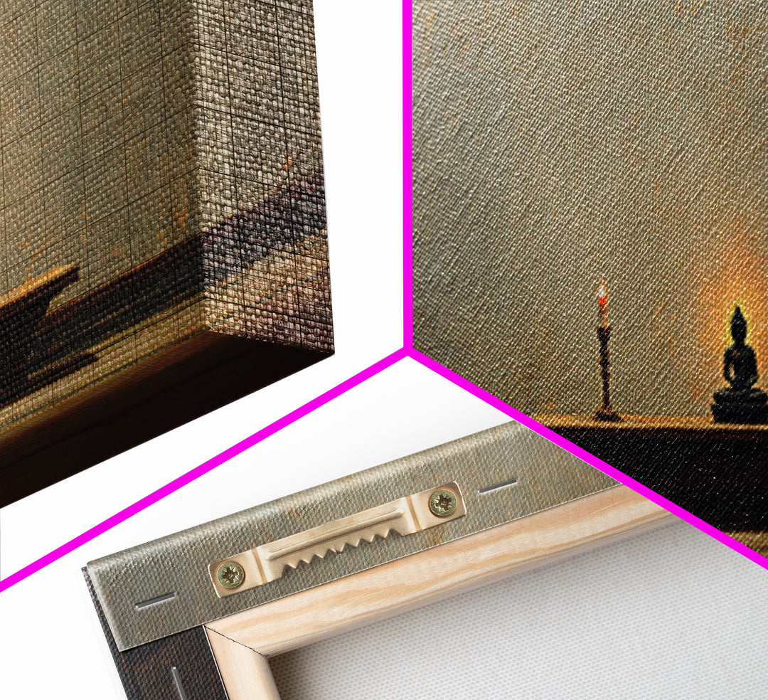 Minimalist Zen Home Decor Buddha Statue With Candle On Wooden Table Wall Art