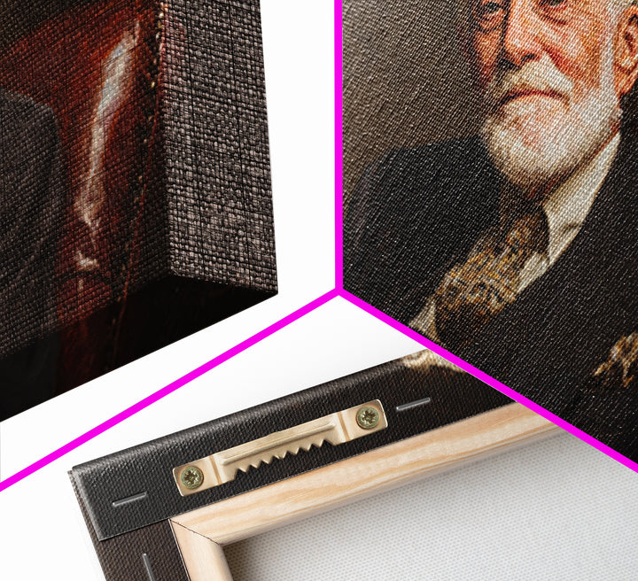 Distinguished Elder Gentleman Portrait Framed Canvas Print, Classic Wall Art, Dark Academia Decor, Office Art, Gift For Him