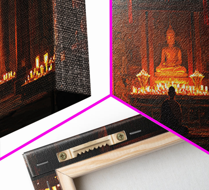 Serene Buddha Meditation In Candlelit Temple Painting Wall Art Home Spiritual Canvas Print Zen Decor