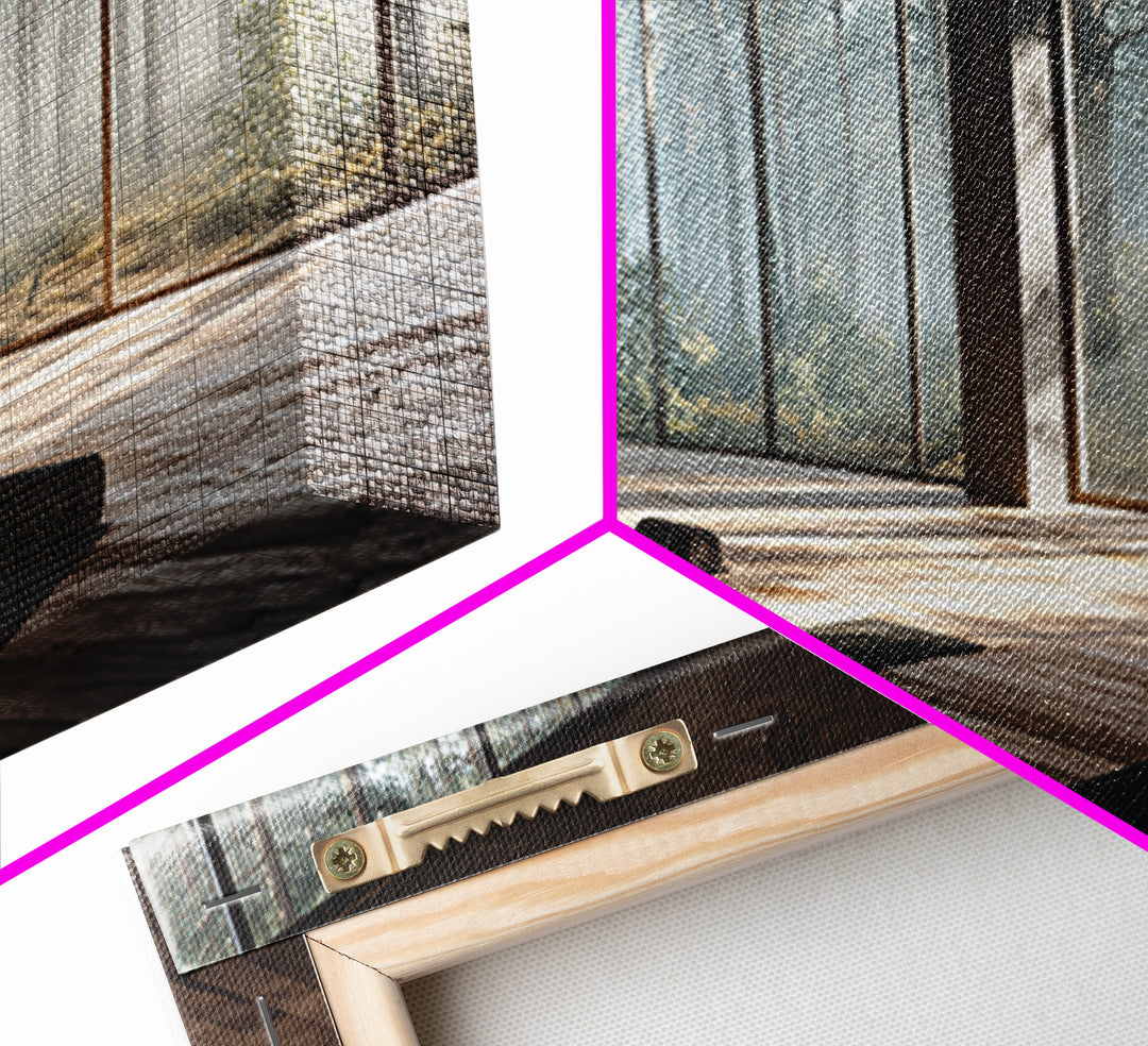 Peaceful Yoga Studio Interior With Forest View Wall Art Canvas Print Modern Office Decor Tranquil Space