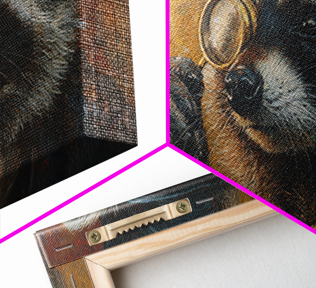 Raccoon Detective With Magnifying Glass Canvas Print, Whimsical Animal Wall Art, Steampunk Decor, Quirky Office Art, Gift
