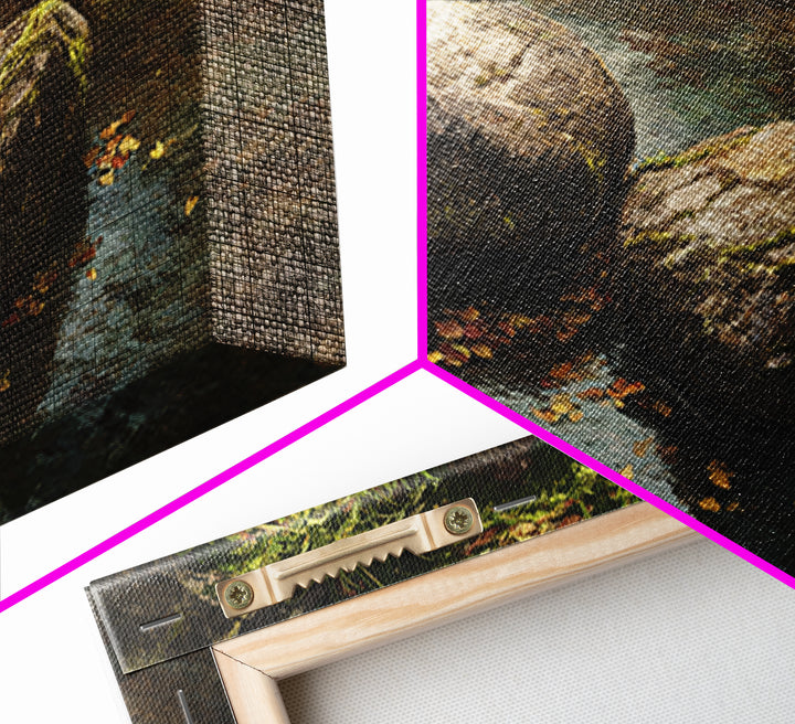 Close Up Nature Landscape Painting With Stream And Rocks Canvas Print Wall Art For Rustic Farmhouse Home Decor