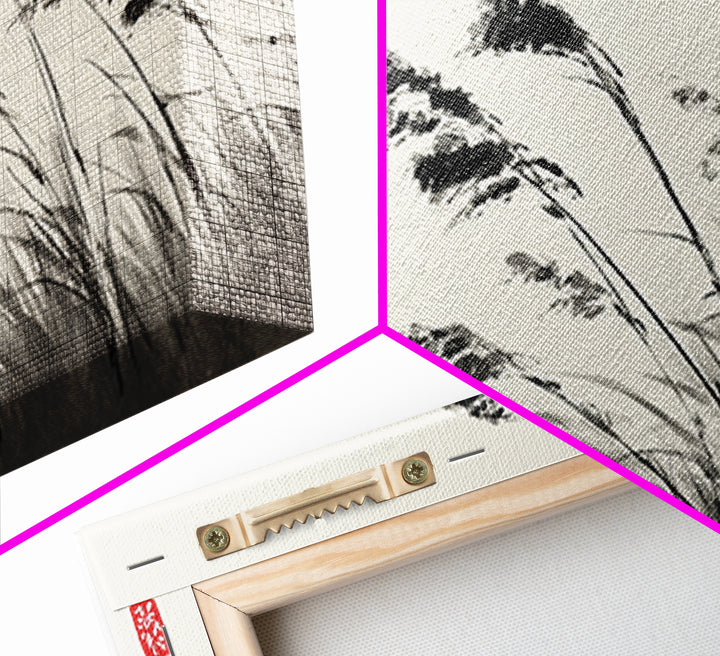 Elegant Monochrome Ink Brush Painting Of Swaying Grasses Minimalist Wall Art Canvas Print For Calm And Serene Home Decor