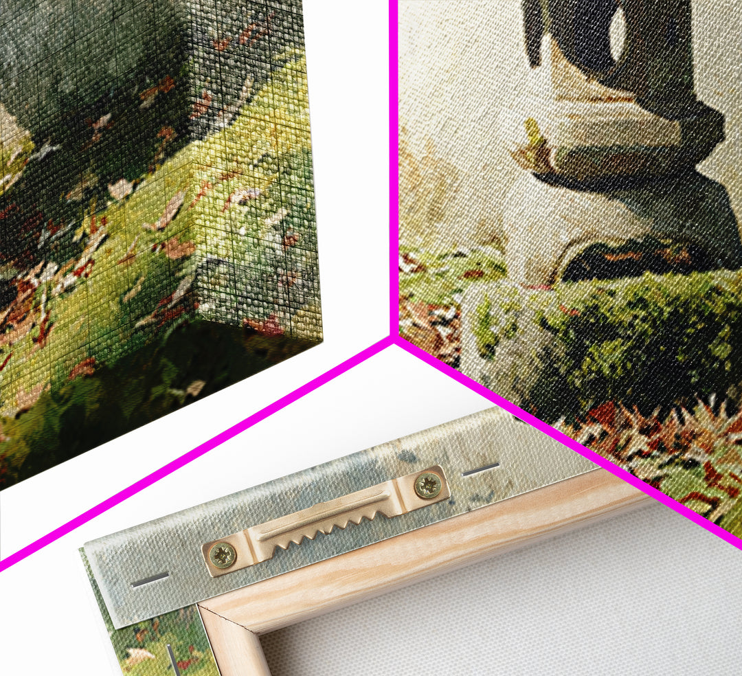 Classic Japanese Stone Lantern In Autumn Garden With Fallen Leaves Wall Art Traditional Asian Garden Canvas Print Framed