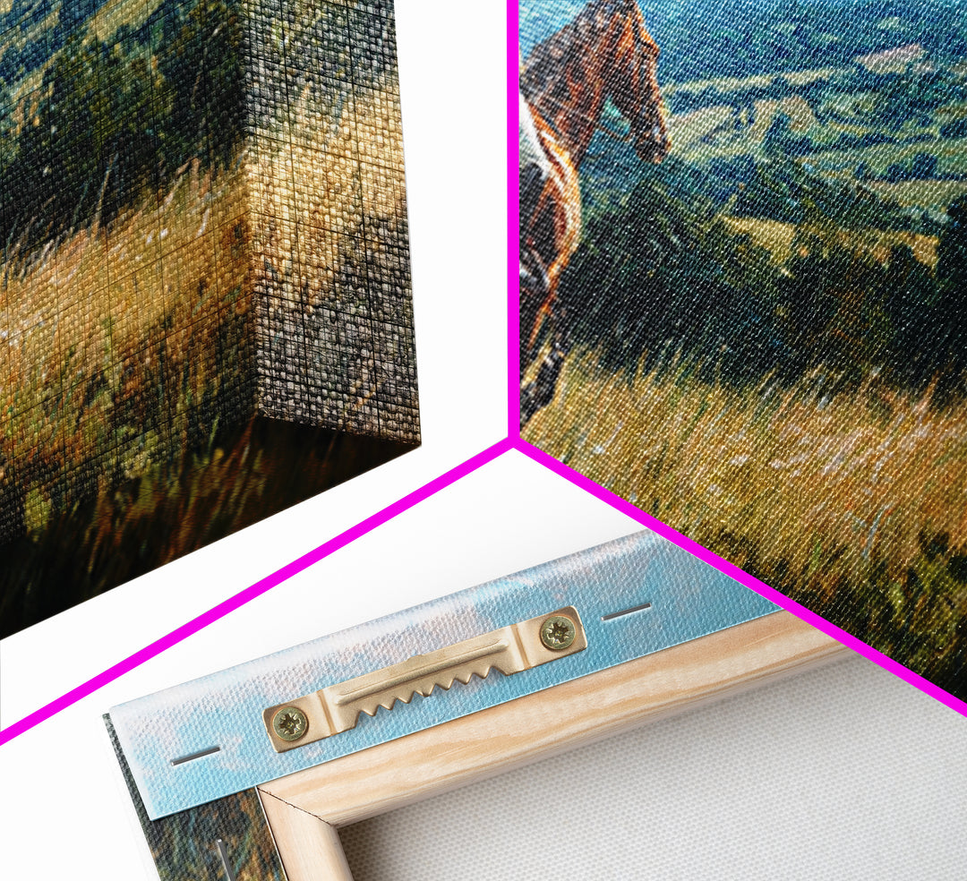 Horse Rider Countryside Landscape Wall Art, Equestrian Canvas Print, Rustic Farmhouse Decor, Horse Lover Gift, Living Room Decor