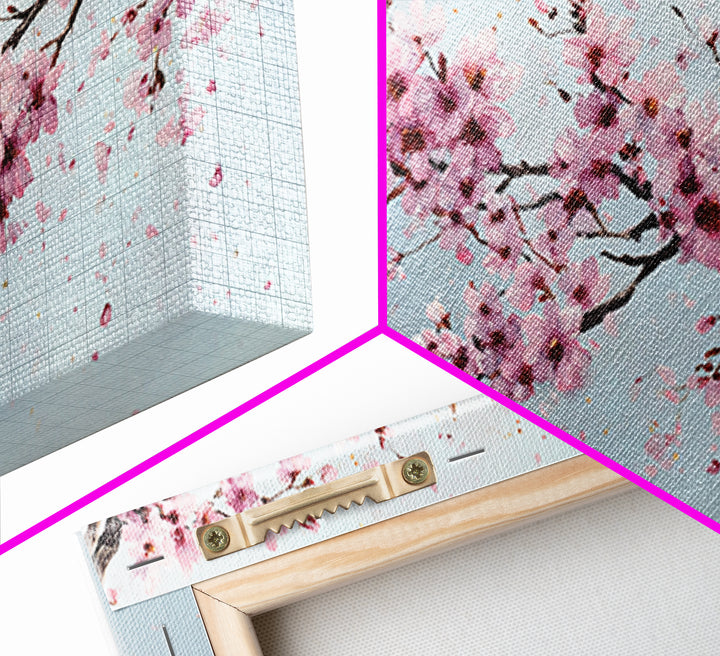 Pink Cherry Blossom Wall Art, Sakura Branch Painting, Japanese Botanical Decor, Spring Floral Living Room Bedroom Canvas Print