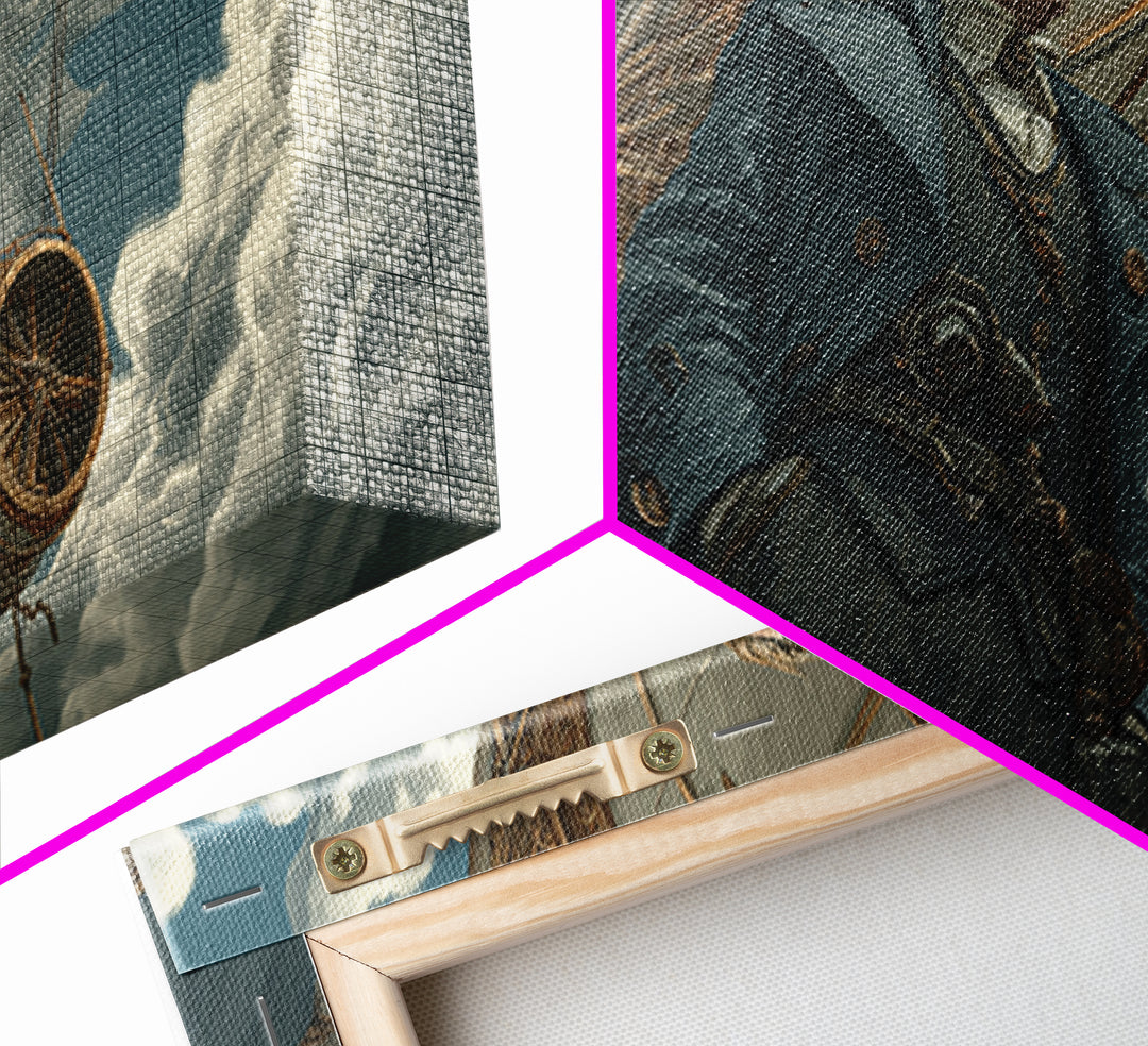 Steampunk Aviator In Blue Coat Canvas Print, Fantasy Wall Art, Industrial Airship Decor, Dramatic Office Art Gift For Him
