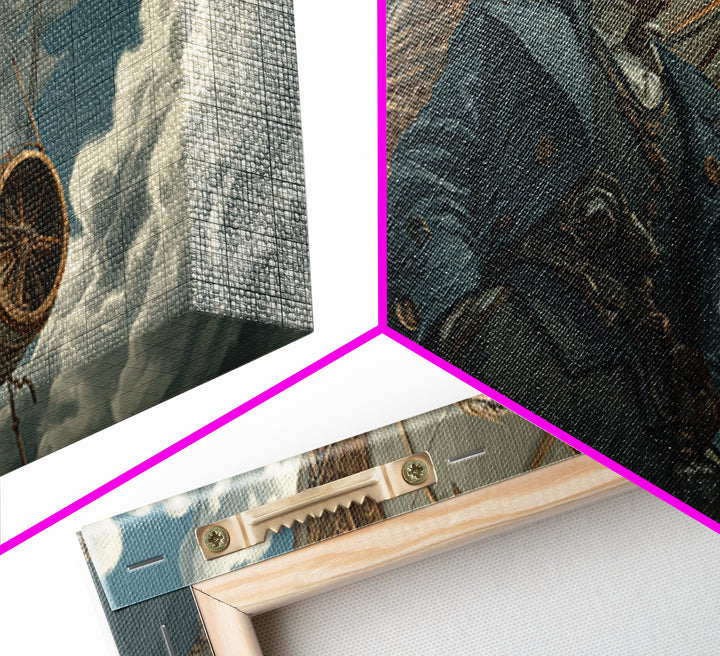 Steampunk Aviator In Blue Coat Canvas Print, Fantasy Wall Art, Industrial Airship Decor, Dramatic Office Art Gift For Him