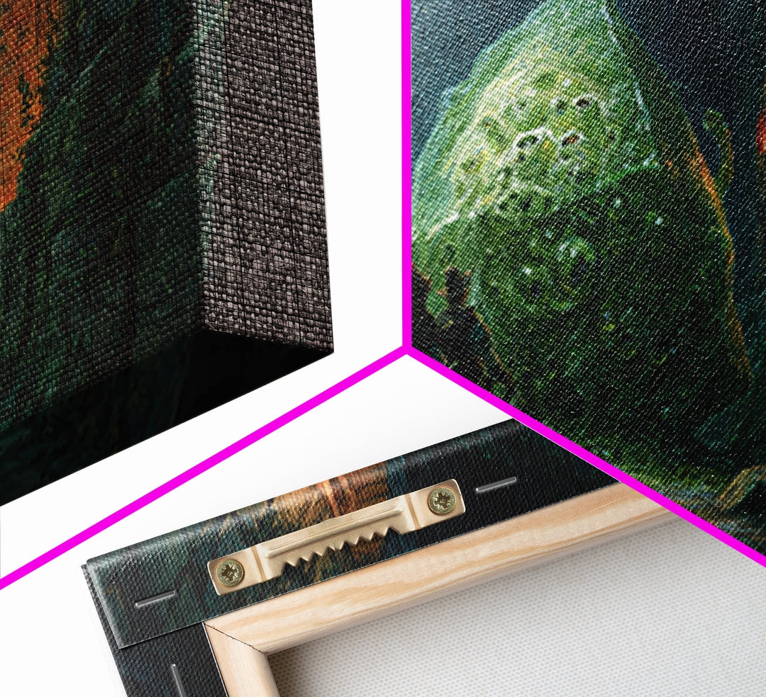Adventurers Face A Green Slime Monster Canvas Print, Fantasy Art, Dungeon Wall Decor, Dnd Art Print, Gaming Room Decor, Gift