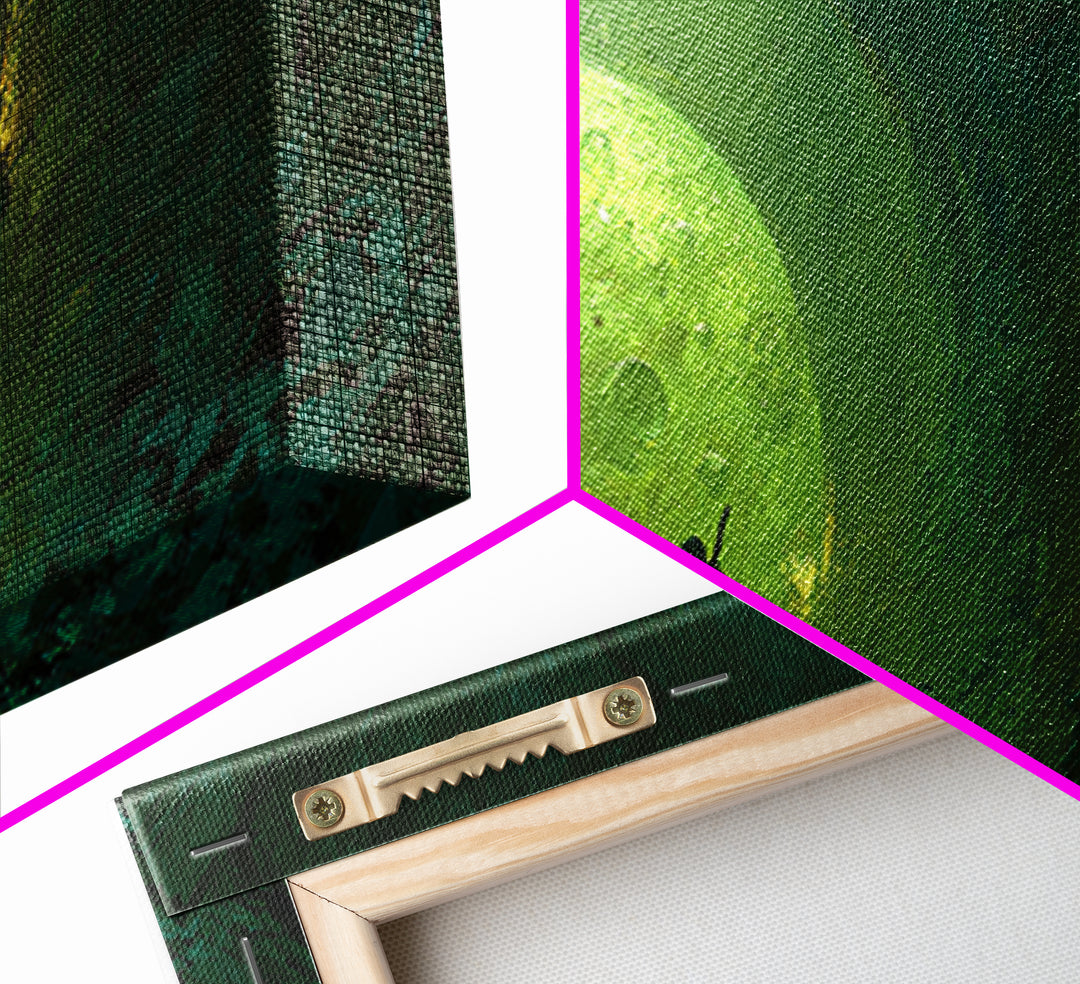 Glowing Green Moon Tunnel Wall Art, Dark Fantasy Landscape, Dungeon Decor, Whimsical Art Print, Gaming Room Wall Decor, Gift