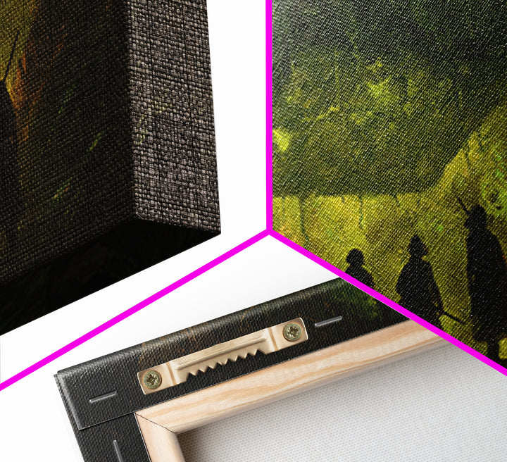 Adventurers Discover Floating Green Cube Canvas Print, Fantasy Cavern Wall Art, Dnd Decor, Gaming Room Art, Unique Gift Idea