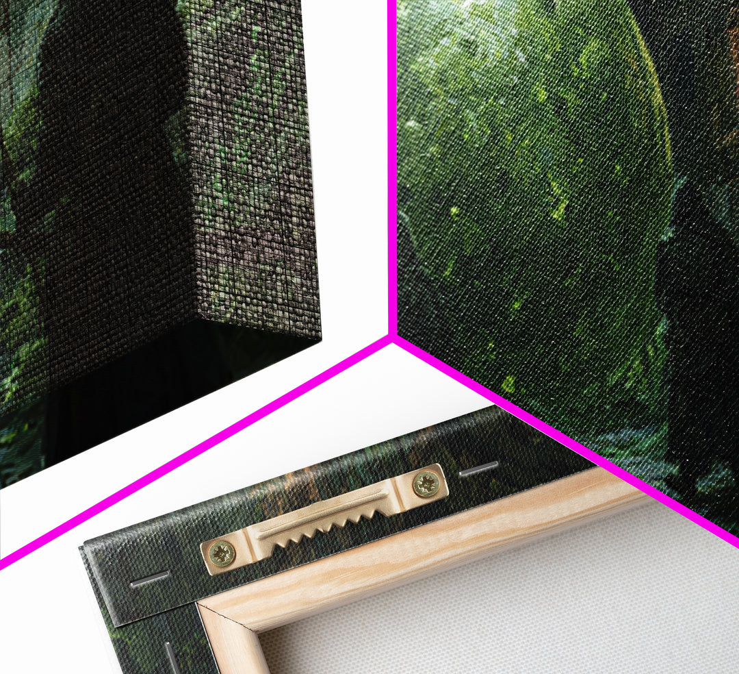 Cloaked Rangers Approach Green Orb Framed Canvas Print, Fantasy Dungeon Wall Art, Gothic Decor, Dnd Art, Gaming Room Decor