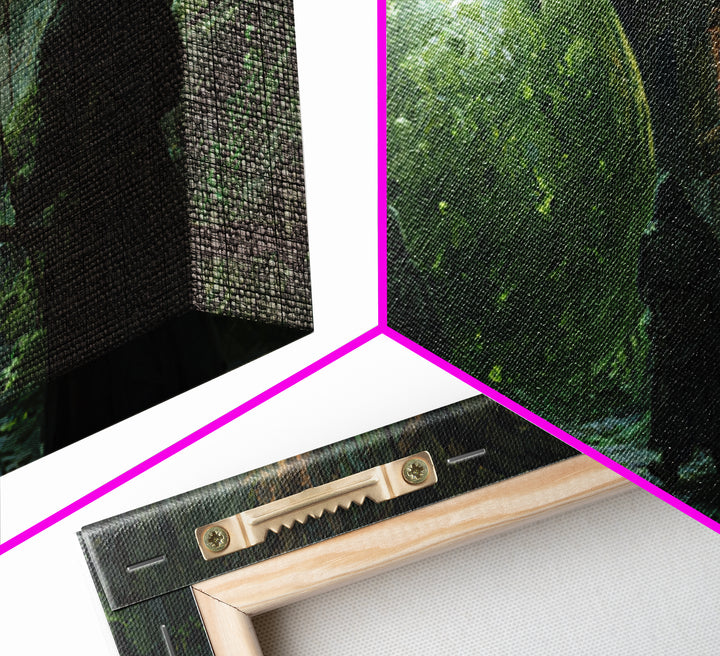 Cloaked Rangers Approach Green Orb Framed Canvas Print, Fantasy Dungeon Wall Art, Gothic Decor, Dnd Art, Gaming Room Decor