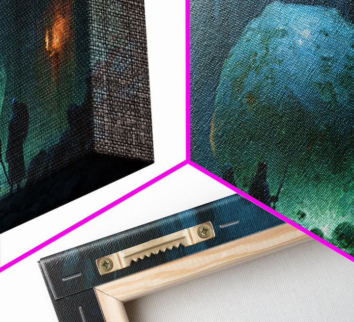 Icy Ruins With Glowing Blue Orb Wall Art, Fantasy Dungeon Landscape, Dark Academia Decor, Dnd Art Print, Gaming Room Art