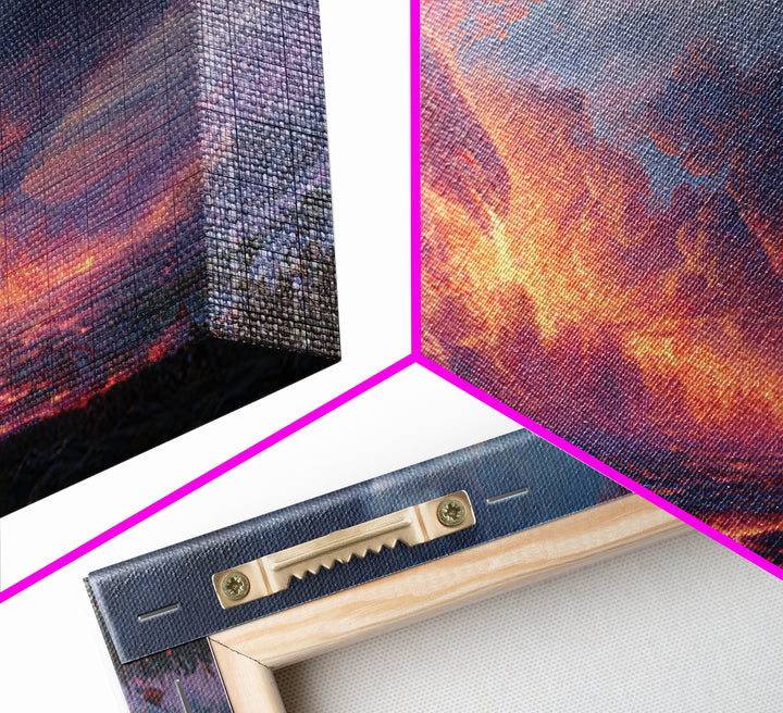 Glowing Lava Dragon Above Volcanic Valley Framed Canvas Print, Fantasy Landscape Wall Art, Dramatic Game Room Decor Gift For Him