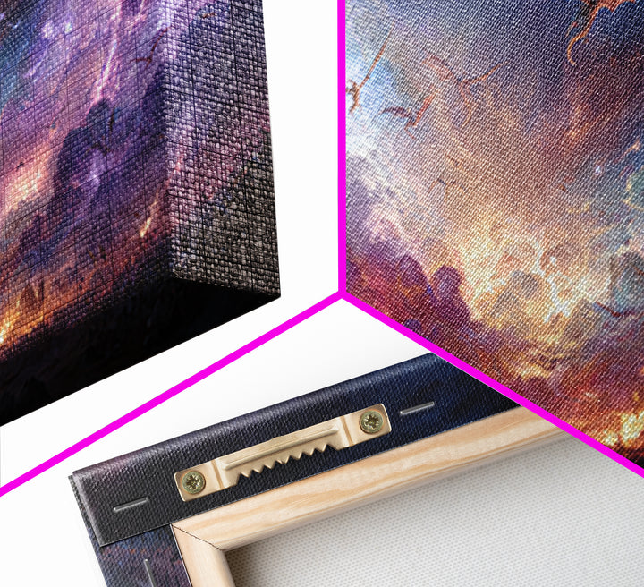 Dragons Flying Through Stormy Cosmic Sky Wall Art, Dark Fantasy Landscape Canvas Print, Surreal Decor, Gamer Room Art, Moody Wall Decor