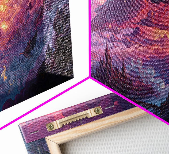 Cloud Kingdom Castles In Pink Twilight Wall Art, Whimsical Fantasy Landscape Canvas Print, Dreamy Nursery Decor, Gift For Kids Room