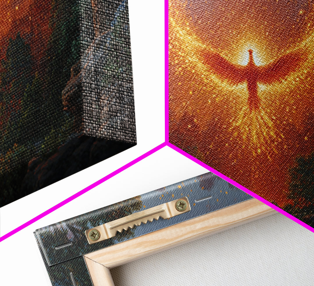 Glowing Phoenix Spirit In Enchanted Forest Wall Art, Fantasy Landscape Canvas, Mystical Home Decor, Magical Gift For Her