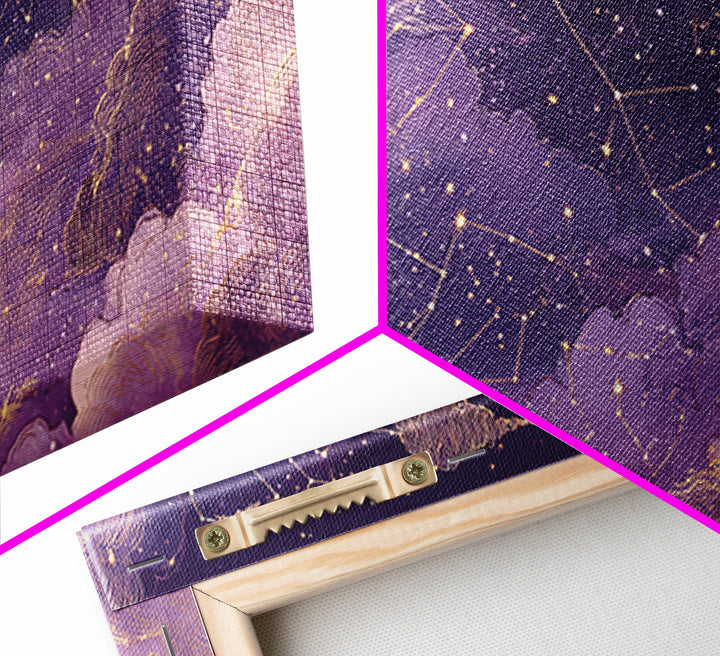 Purple Zodiac Constellation Night Sky Wall Art, Celestial Canvas Print, Astrology Wall Decor, Mystical Bedroom Decor, Gift For Her