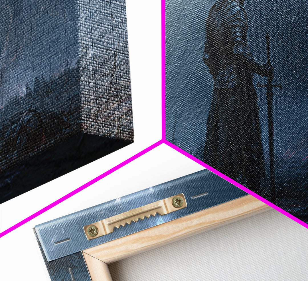 Storm Worn Knight In Rainy Battlefield Wall Art, Dark Fantasy Landscape, Medieval Warrior, Moody Gothic Decor, Canvas Print