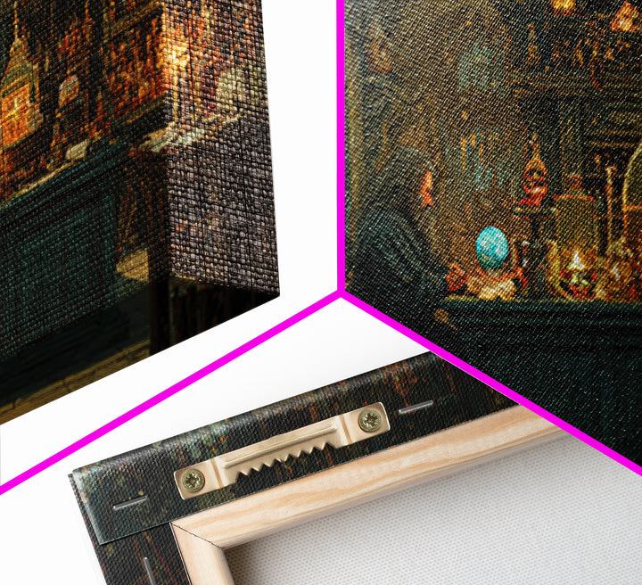 Wizard Alchemy Shop Canvas Print, Dark Academia Wall Art, Fantasy Library Decor, Gothic Apothecary Art Print For Living Room Home Decor