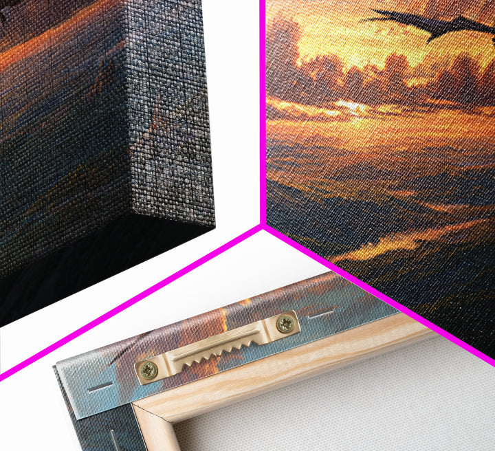 Dragon Flying Over Sunset Valley Wall Art, Epic Fantasy Canvas Print, Mountain Landscape Decor, Mythical Adventure Art Print