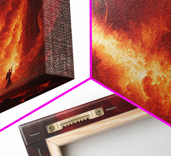 Fire Breathing Dragon In Volcanic Sky Canvas Print, Dark Fantasy Wall Art, Epic Dragon Art, Fantasy Decor, Gamer Room Decor, Large Artwork