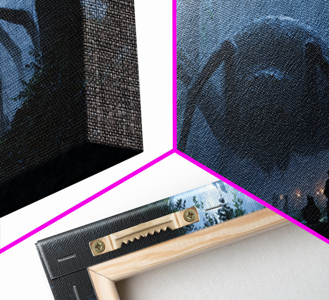 Giant Spider In Ruined Forest Canvas Print, Dark Fantasy Wall Art, Gothic Castle Decor, Creepy Dungeons And Dragons Gift