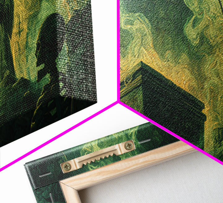 Green Necromancer Crypt Canvas Print, Skeleton Ritual Dark Fantasy Art, Gothic Wall Art, Occult Decor, Dungeons And Dragons Gift