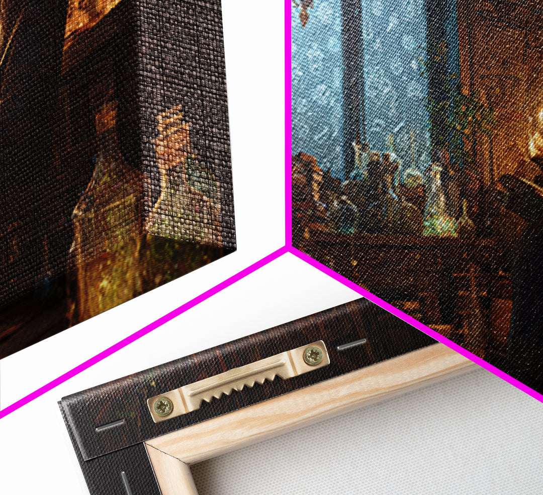 Wizard Library Wall Art, Dark Academia Fantasy Canvas Print, Magical Book Nook Decor, Cozy Reading Room Gift For Book Lover