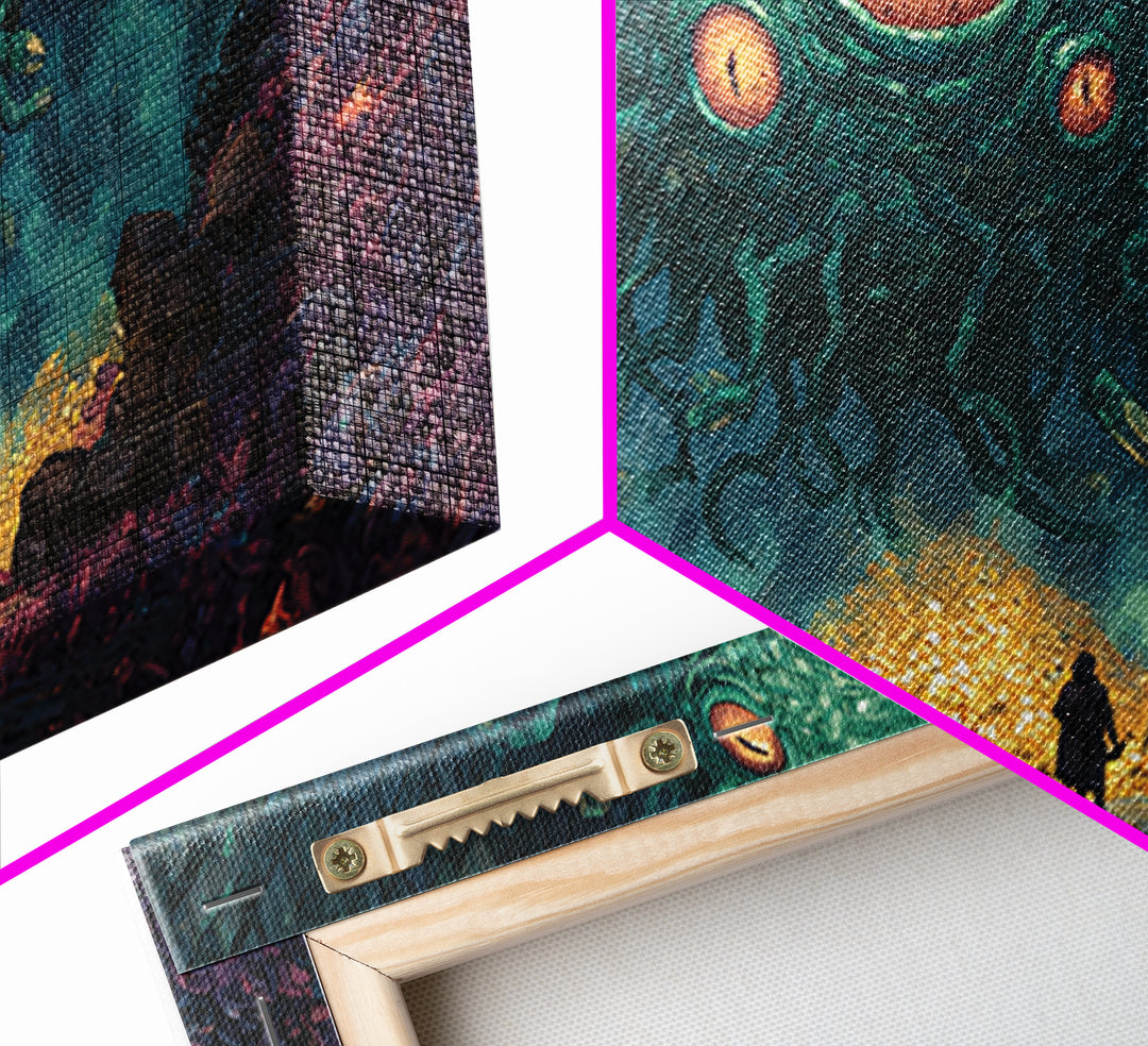 Floating Eyed Monster Over Gold Hoard Canvas Print, Dark Fantasy Wall Art, Dungeon Decor, Gaming Room Art, Gift For Gamer