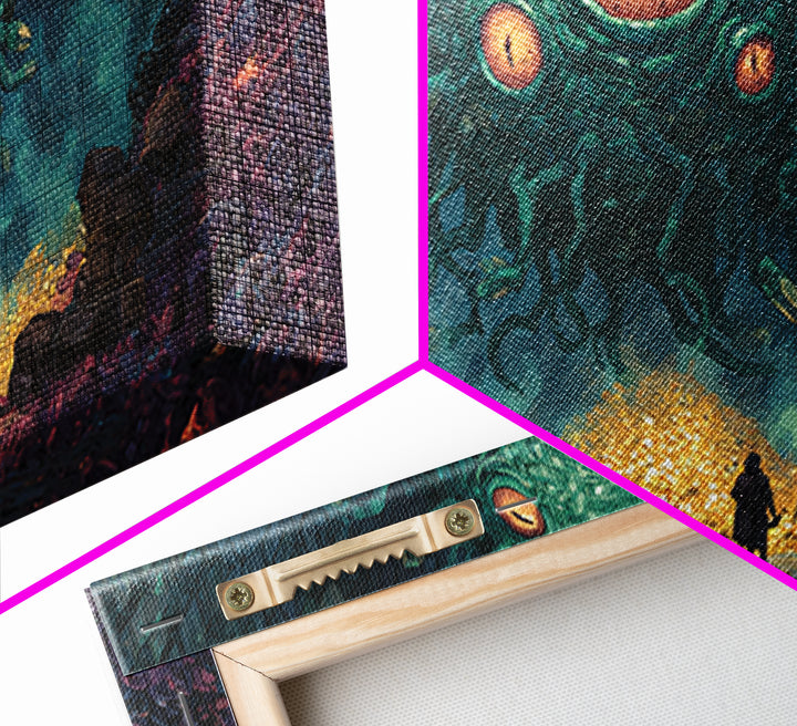 Floating Eyed Monster Over Gold Hoard Canvas Print, Dark Fantasy Wall Art, Dungeon Decor, Gaming Room Art, Gift For Gamer