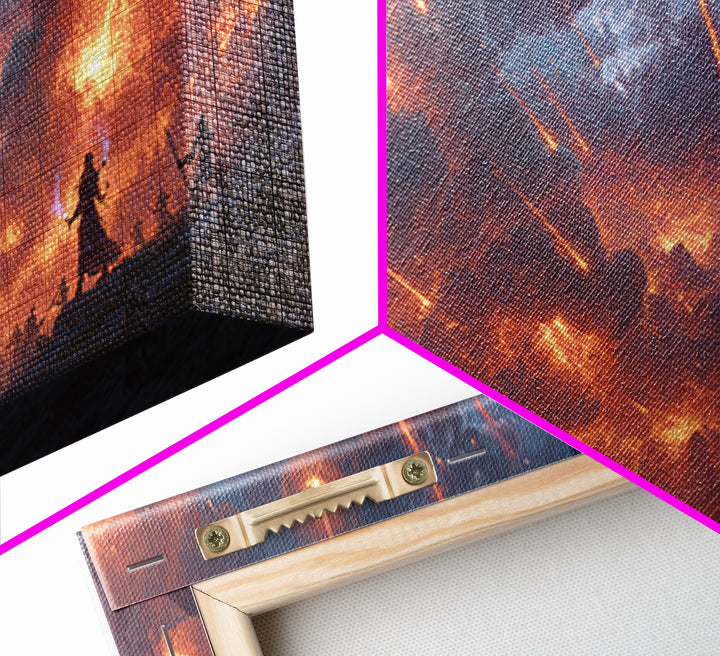 Meteor Storm Apocalypse Canvas Print, Fiery Fantasy Battlefield Scene, Dark Fantasy Art, Gaming Room Decor, Statement Wall Art