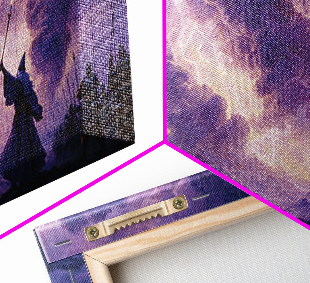 Wizard Lightning Storm Canvas Print, Epic Fantasy Wall Art, Dark Magic Battle Scene, Dramatic Landscape Decor For Game Room