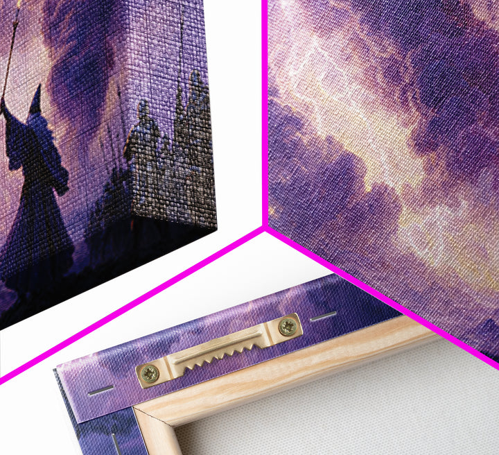 Wizard Lightning Storm Canvas Print, Epic Fantasy Wall Art, Dark Magic Battle Scene, Dramatic Landscape Decor For Game Room