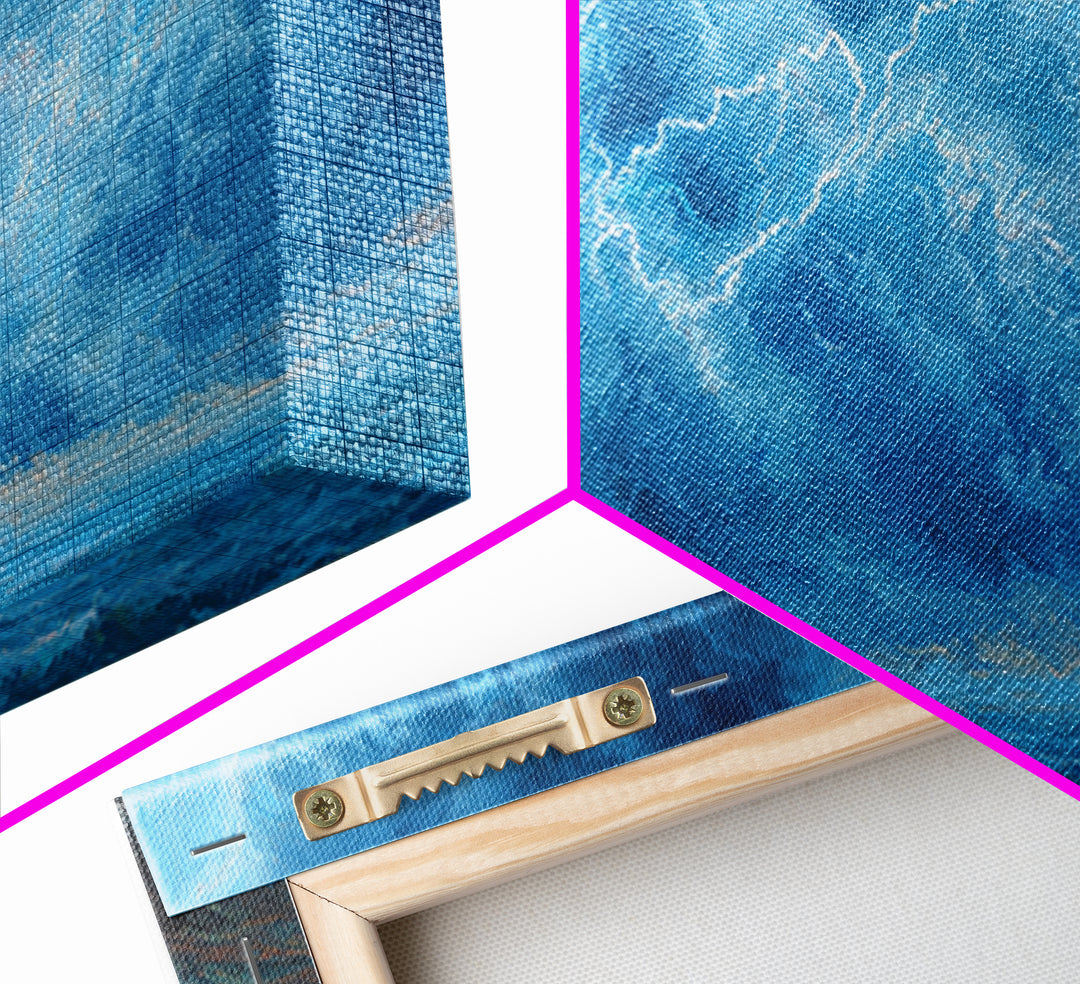 Lone Mage Facing Lightning Storm Wall Art, Fantasy Seascape Canvas, Blue Ocean Painting, Dramatic Large Wall Decor For Him