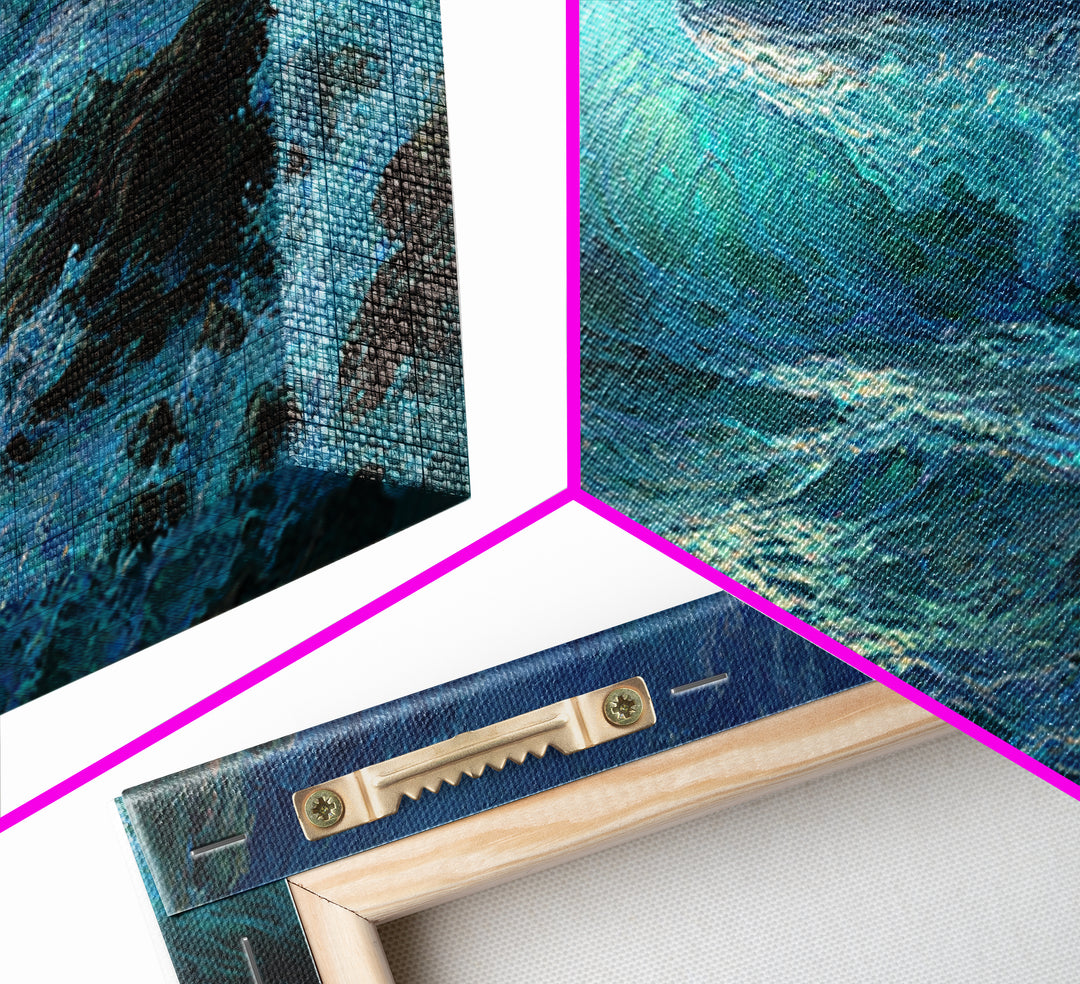 Moonlit Turquoise Ocean Waves Canvas Print, Coastal Wall Art, Seascape Painting, Nautical Decor, Moody Beach House Gift Idea