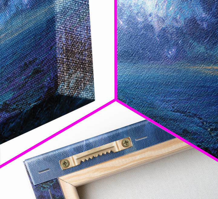 Cosmic Sorceress Under Meteor Sky Wall Art, Fantasy Landscape Canvas, Celestial Space Decor, Mystical Blue Home Decor Gift